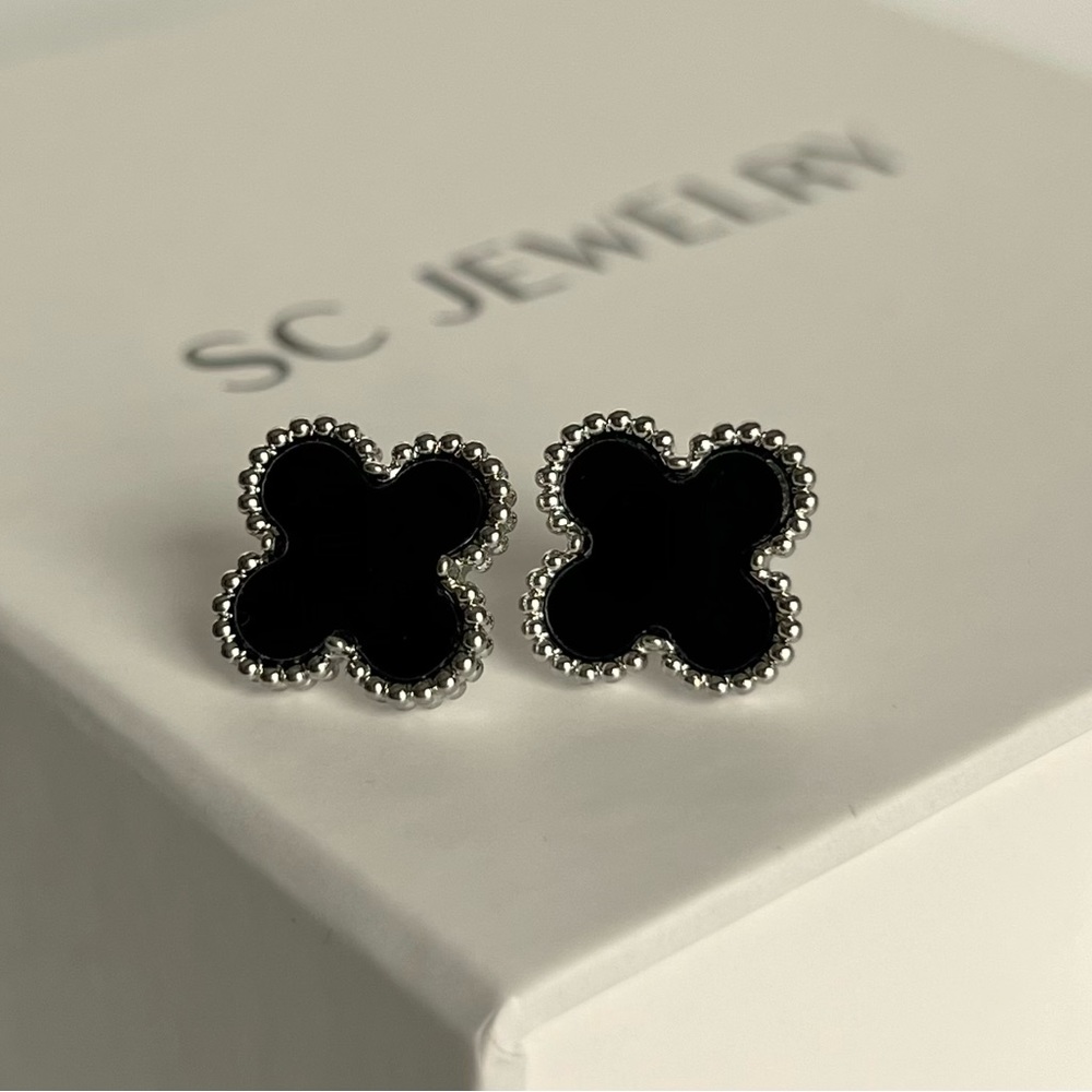 Black Clover Stud Earrings 925 Sterling Silver Earrings